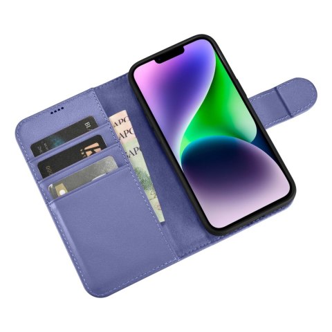 2w1 etui skórzany pokrowiec z klapką iPhone 14 Plus Anti-RFID Wallet Case jasnofioletowy