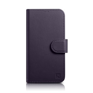 2w1 etui skórzany pokrowiec z klapką iPhone 14 Pro Anti-RFID Wallet Case ciemnofioletowy