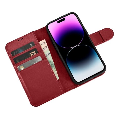 2w1 etui skórzany pokrowiec z klapką iPhone 14 Pro Anti-RFID Wallet Case czerwony