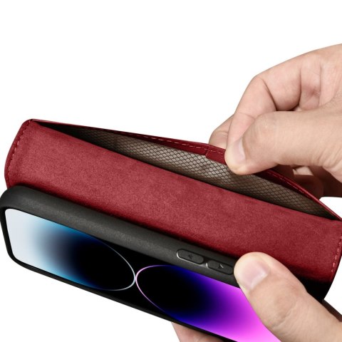 2w1 etui skórzany pokrowiec z klapką iPhone 14 Pro Anti-RFID Wallet Case czerwony