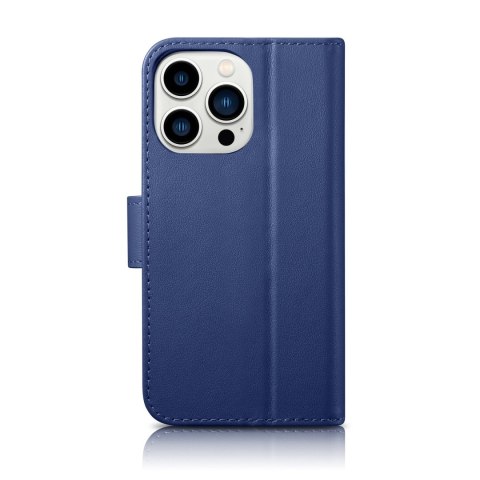 2w1 etui skórzany pokrowiec z klapką iPhone 14 Pro Anti-RFID Wallet Case niebieski