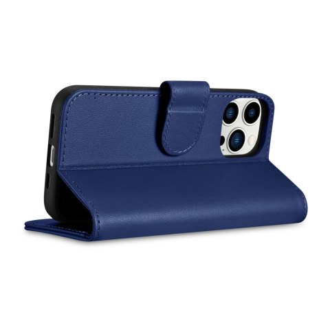 2w1 etui skórzany pokrowiec z klapką iPhone 14 Pro Anti-RFID Wallet Case niebieski