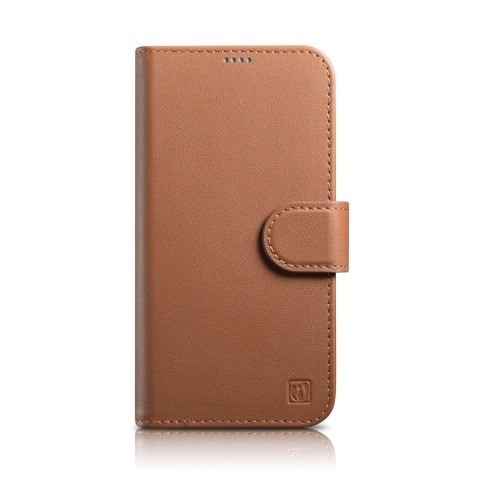 2w1 etui skórzany pokrowiec z klapką iPhone 14 Pro Max Anti-RFID Wallet Case brązowy