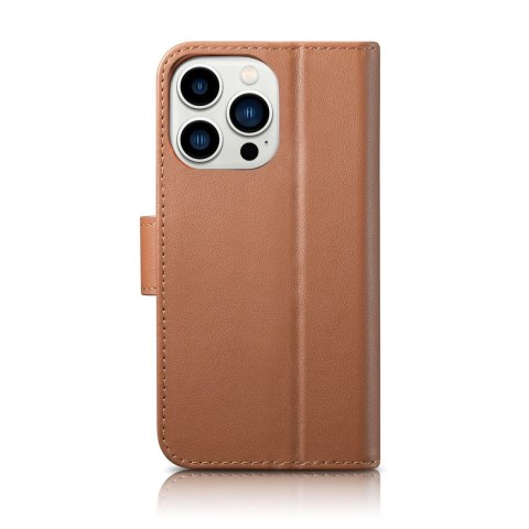 2w1 etui skórzany pokrowiec z klapką iPhone 14 Pro Max Anti-RFID Wallet Case brązowy