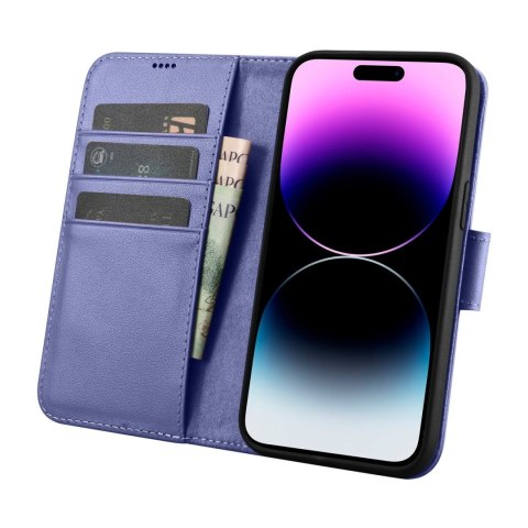 2w1 etui skórzany pokrowiec z klapką iPhone 14 Pro Max Anti-RFID Wallet Case jasnofioletowy