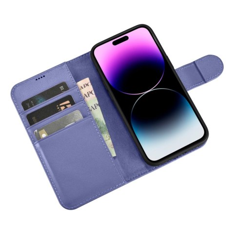 2w1 etui skórzany pokrowiec z klapką iPhone 14 Pro Max Anti-RFID Wallet Case jasnofioletowy