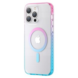 Magnetyczne etui iPhone 14 Plus MagSafe PQY Ice Crystal Series różowo-niebieskie