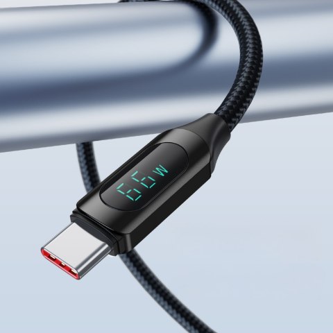 Kabel przewód USB-A - USB-C z wyświetlaczem LED 66W 6A 1m czarny