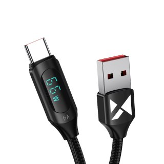 Kabel przewód USB-A - USB-C z wyświetlaczem LED 66W 6A 2m czarny