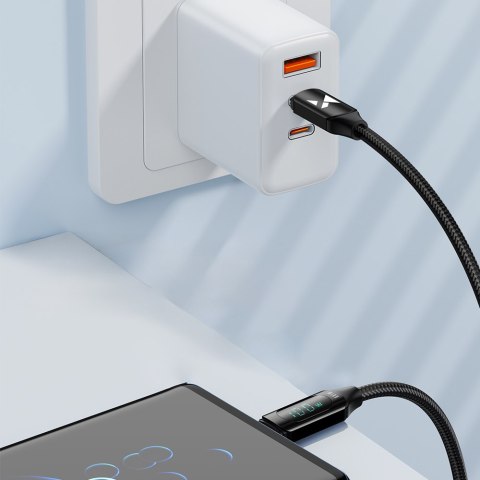 Kabel przewód USB-C z wyświetlaczem LED PD 100W 2m czarny