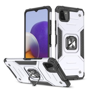 Pancerne etui pokrowiec + magnetyczny uchwyt Samsung Galaxy A22 4G Ring Armor srebrny