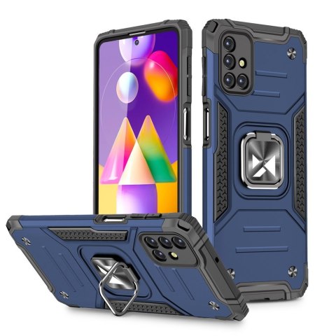 Pancerne hybrydowe etui pokrowiec Samsung Galaxy M31s + magnetyczny uchwyt Ring Armor niebieski