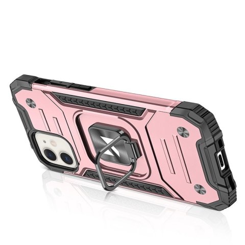 Pancerne hybrydowe etui pokrowiec iPhone 12 Mini + magnetyczny uchwyt Ring Armor różowy