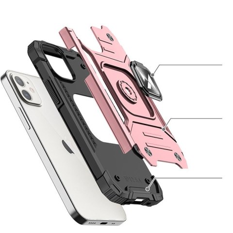 Pancerne hybrydowe etui pokrowiec iPhone 12 Mini + magnetyczny uchwyt Ring Armor różowy