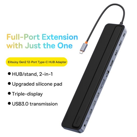 12w1 HUB podstawka pod notebooka USB-C USB-A DP HDMI SD TF RJ45 3.5mm jack PD 100W szary