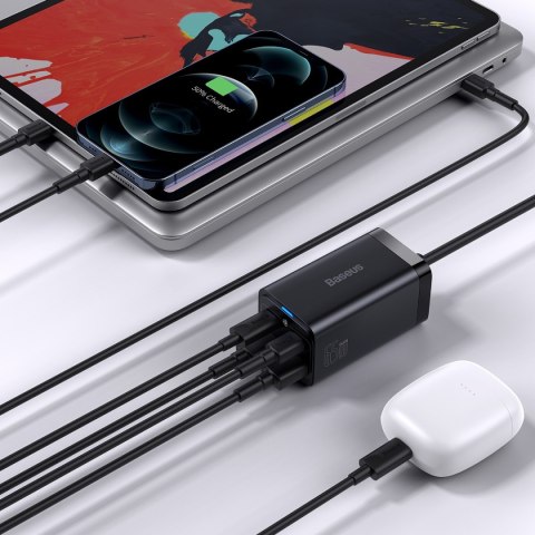 Szybka ładowarka sieciowa GaN3 Pro 2x USB-C / 2x USB 65W PD QC + kabel USB-C 1m czarny