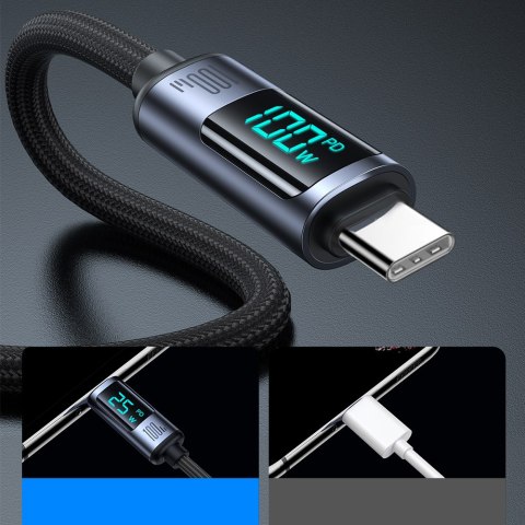 Kabel przewód USB-C z wyświetlaczem LED 100W 1.2m czarny