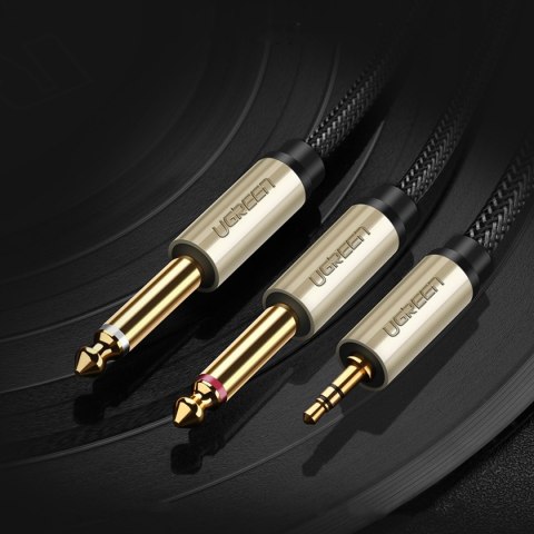 Kabel przewód audio mini jack 3.5 mm - 2 x jack 6.35mm 2m szary