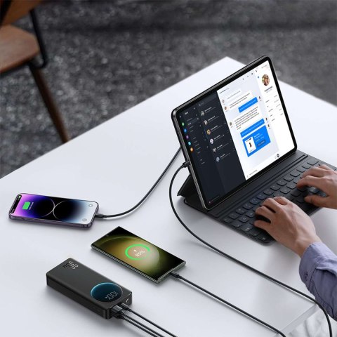 Powerbank z latarką 30W 20000mAh + kabel USB-A - USB-C 25cm czarny