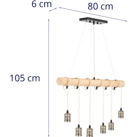 Lampa sufitowa wisząca LOFT 6 punktowa E27 - drewniana belka