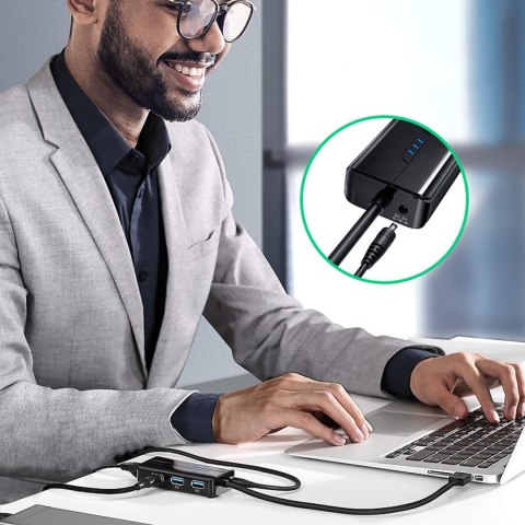 HUB Adapter sieciowy USB-A - RJ45 1000 Mbps / 3x USB 3.0 czarny