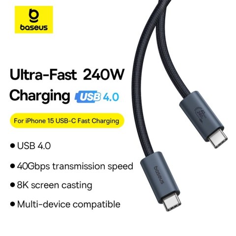 Kabel przewód USB-C - USB-C 240W PD 8K 60Hz 40Gb/s 1m czarny