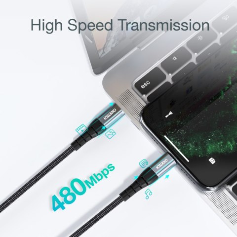 Kabel przewód do iPhone USB-C - Lightning MFi 480Mb/s 3A 3m czarny