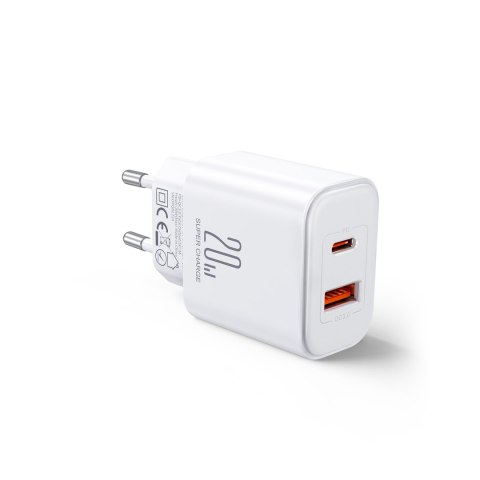 Ładowarka sieciowa USB-A USB-C PD 20W + kabel USB-C JR-TCF05 biała