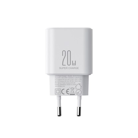 Ładowarka sieciowa USB-A USB-C PD 20W + kabel USB-C JR-TCF05 biała