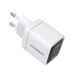 Mała mocna ładowarka sieciowa GaN 2x USB-C PD 35W z wyświetlaczem biała