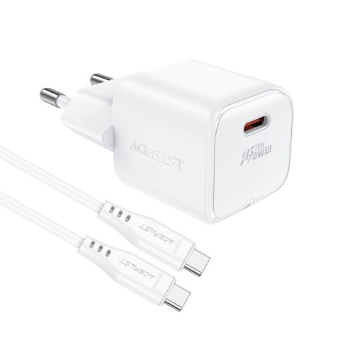 Mini Ładowarka sieciowa PD 20W GaN + kabel USB-C biała