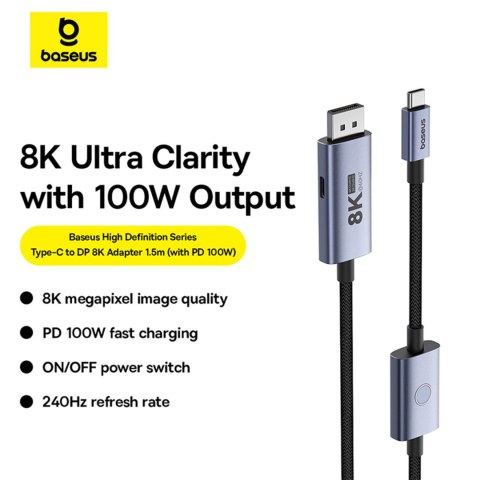 Kabel przewód USB-C - DisplayPort DP 8K PD 100W High Definition Series 1.5m - czarny