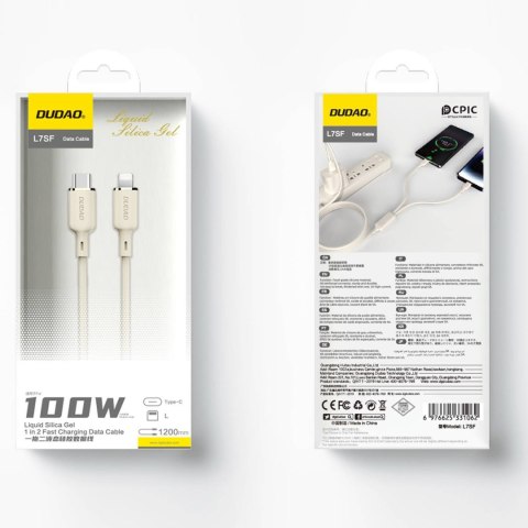 2w1 Kabel przewód wzmacniany SR USB-C - USB-C / Lightning 100W 1.2m beżowy