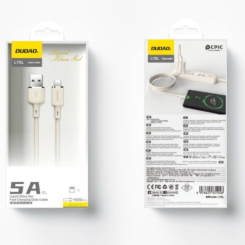 Kabel przewód do iPhone wzmacniany SR USB-A - Lightning 5A 1m beżowy