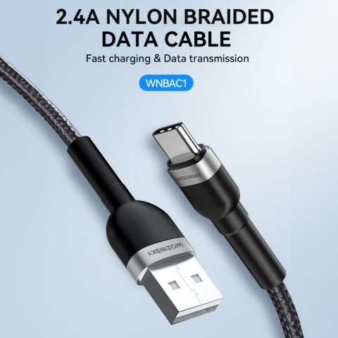 Kabel przewód w oplocie USB-A - USB-C 2.4A 1m czarny