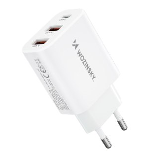 Ładowarka sieciowa 100-240V 30W USB-C 2x USB-A biała