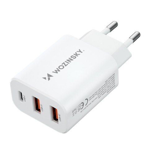 Ładowarka sieciowa 100-240V 30W USB-C 2x USB-A biała