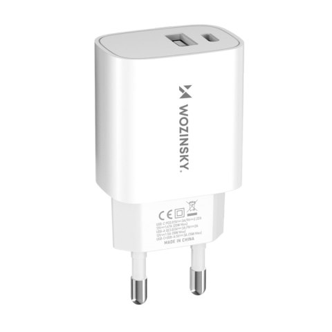 Ładowarka sieciowa 20W USB-A USB-C 100-240V biała