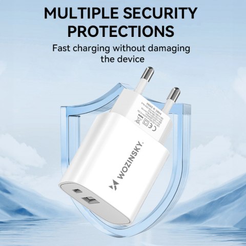 Ładowarka sieciowa 20W USB-A USB-C 100-240V biała