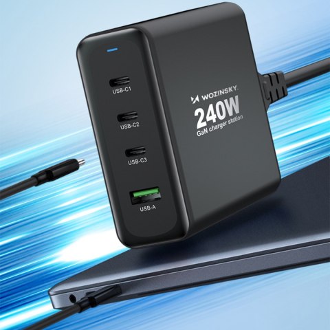 Ładowarka sieciowa GaN 240W USB-A 3x USB-C czarna