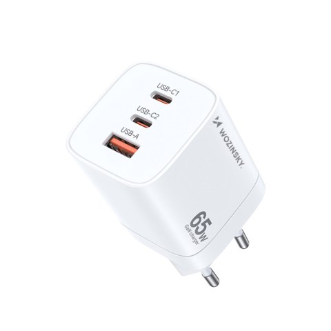 Ładowarka sieciowa GaN 65W 100-240V USB-A 2x USB-C biała