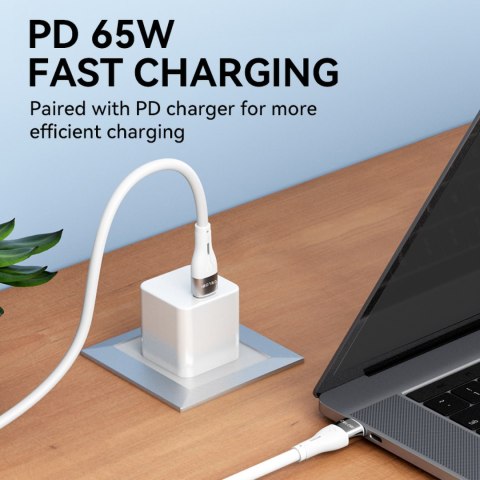 Trwały elastyczny kabel przewód USB-C - USB-C PD 65W 1m biały