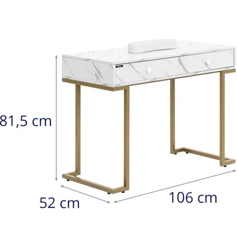 Biurko kosmetyczne do manicure z podpórką na dłonie 2 szuflady 106 x 52 cm - marmur złoto