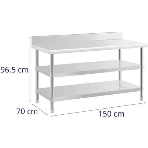 Stół blat roboczy stalowy nierdzewny przyścienny z rantem 2 półki 150x70cm