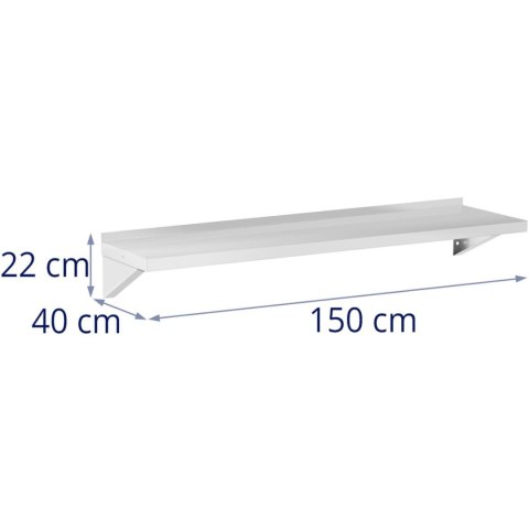 Półka ścienna wisząca kuchenna ze stali do 80 kg 150 x 40 cm