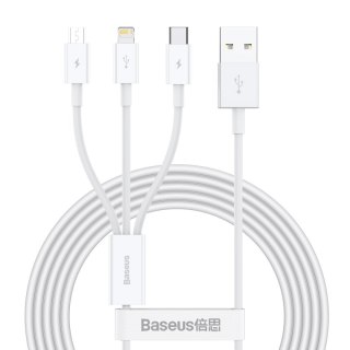 Kabel usb 3w1 baseus superior series na lightning, usb-c, micro usb 3.5a, 1.2m (biały)