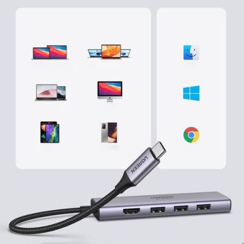 6w1 wielofunkcyjny HUB USB-C - 3x USB HDMI 4K czytnik kart SD i TF szary