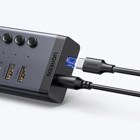 7w1 Wielofunkcyjny HUB rozdzielacz USB-C - 7x USB 3.0 PD DC 12V szary