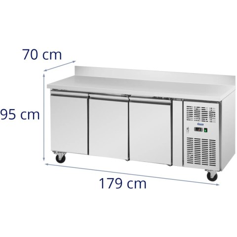 Stół chłodniczy gastronomiczny z rantem na kółkach 3 komory 410 l 179x70x95 cm