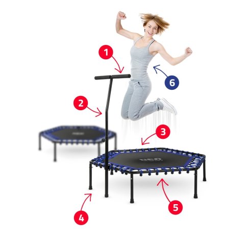 Trampolina fitness z uchwytem 127 cm Neo-Sport - sześciokątna niebieska